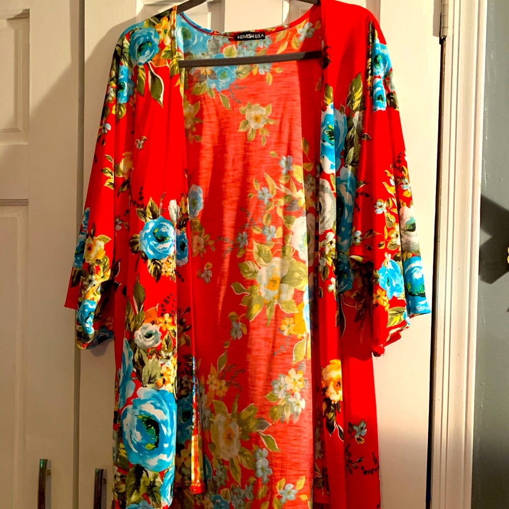 Heimish Coral and Turquoise Floral Kimono